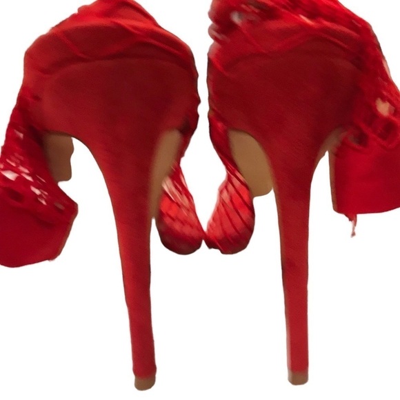 Fishnet Red Cape Robin Sling Back Clear Pointy Toe Stiletto Heel Darling… - Picture 8 of 9